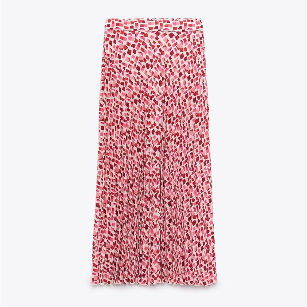 Zara Pink Printed Pleated Maxi Skirt | Size: Small